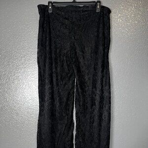 Black Floral Lace Wide Leg Pants Womens Sheer Overlay Boho